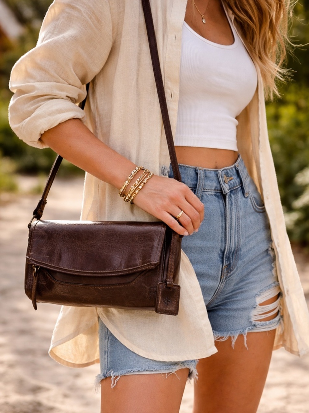 Frye Melissa Distressed Leather Crossbody Bag + Dust Bag